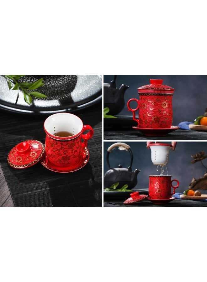 Tea Talent Porcelain Tea Cup with Infuser Lid and Saucer Sets - Chinese Jingdezhen Ceramics Coffee Mug Teacup Loose Leaf Tea Brewing System for Home Office - Image 3