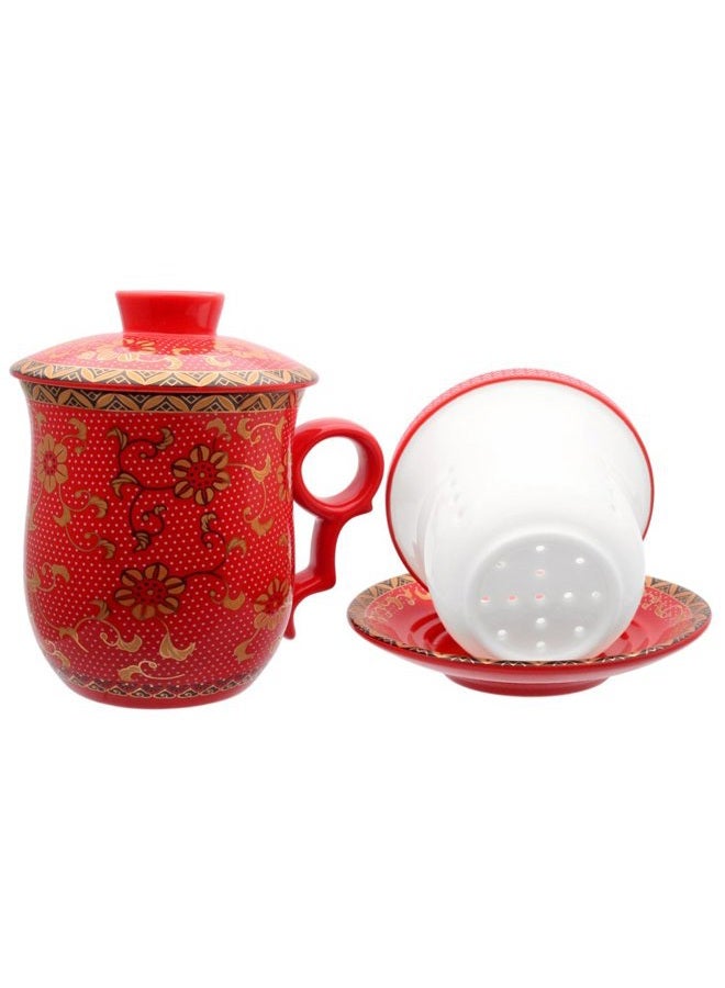 Tea Talent Porcelain Tea Cup with Infuser Lid and Saucer Sets - Chinese Jingdezhen Ceramics Coffee Mug Teacup Loose Leaf Tea Brewing System for Home Office - Image 5
