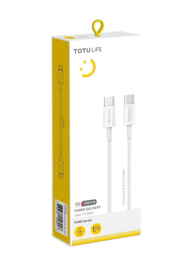 Totulife Totulife PURE Series PD Type-C to Type-C 2M Cable – Fast Charging & Sync, High-Speed Power Delivery, White  - Image 4