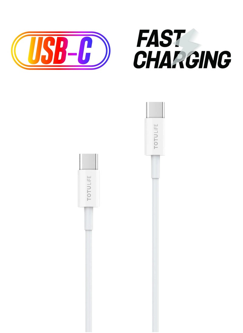 Totulife Totulife PURE Series PD Type-C to Type-C 2M Cable – Fast Charging & Sync, High-Speed Power Delivery, White  - Image 1