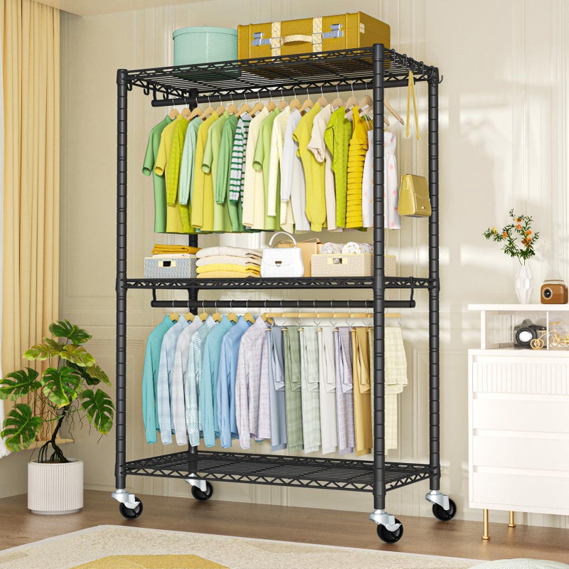 FUTASSI P3 Plus Rolling Clothes Rack, Clothing Racks for Hanging Clothes, Heavy Duty Garment Rack with Wheels, Freestanding Portable Closet Rack 45" W x 14" D x 78.5" H, Max Load 480 LBS, Black - Image 2