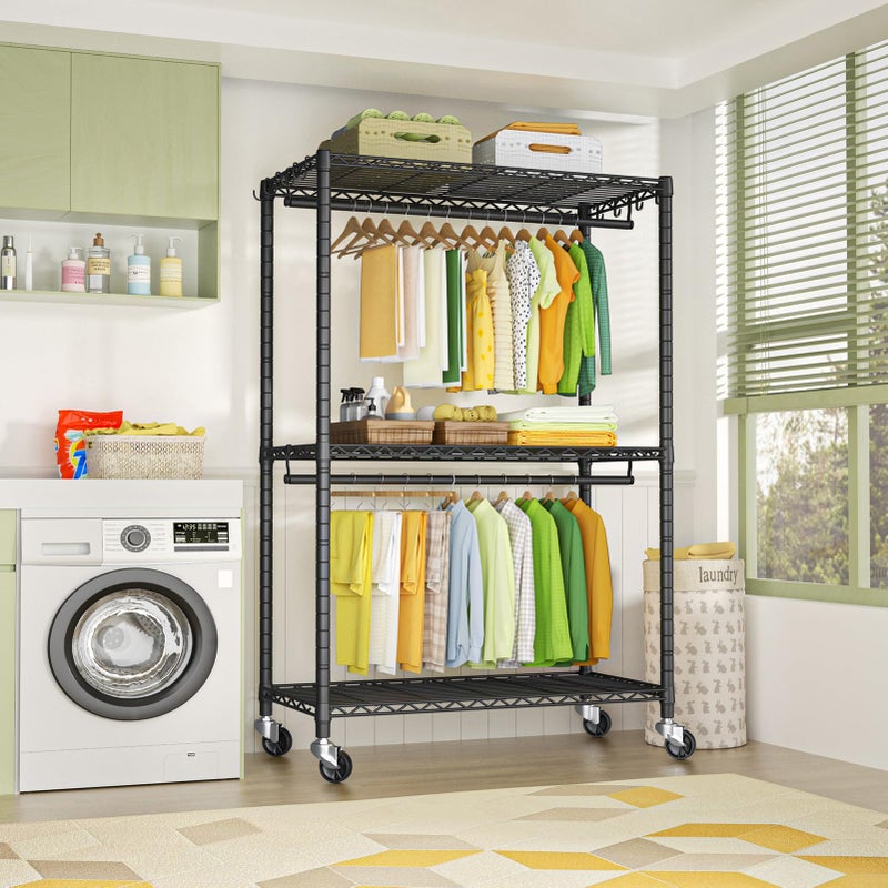 FUTASSI P3 Plus Rolling Clothes Rack, Clothing Racks for Hanging Clothes, Heavy Duty Garment Rack with Wheels, Freestanding Portable Closet Rack 45" W x 14" D x 78.5" H, Max Load 480 LBS, Black - Image 3