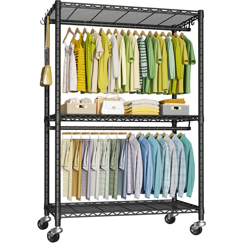 FUTASSI P3 Plus Rolling Clothes Rack, Clothing Racks for Hanging Clothes, Heavy Duty Garment Rack with Wheels, Freestanding Portable Closet Rack 45" W x 14" D x 78.5" H, Max Load 480 LBS, Black - Image 1