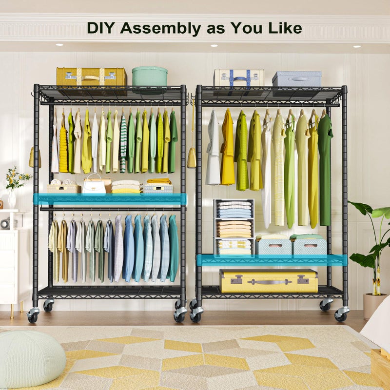 FUTASSI P3 Plus Rolling Clothes Rack, Clothing Racks for Hanging Clothes, Heavy Duty Garment Rack with Wheels, Freestanding Portable Closet Rack 45" W x 14" D x 78.5" H, Max Load 480 LBS, Black - Image 4