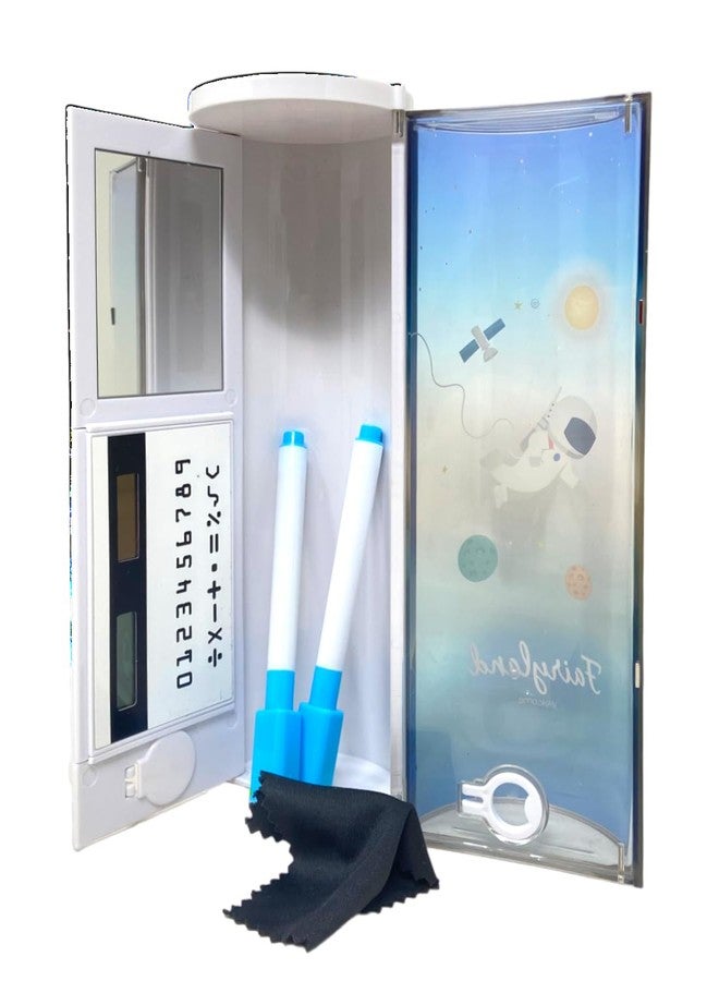 QIPS,Multifuncitional Pencil case Organizer Double Layer Cylindrical Large Capacity with Calculator, White Board, Marker & Mirror, for Girls & Boys. (Astronaut) - Image 3