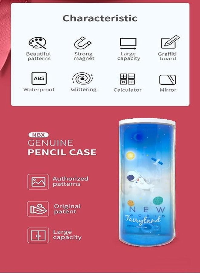 QIPS,Multifuncitional Pencil case Organizer Double Layer Cylindrical Large Capacity with Calculator, White Board, Marker & Mirror, for Girls & Boys. (Astronaut) - Image 4