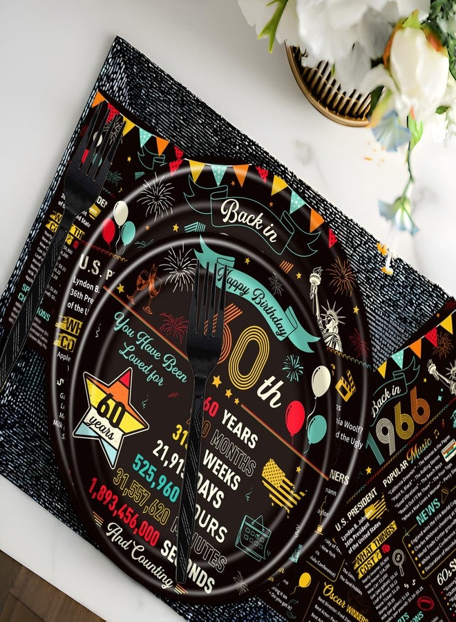 refavor Vintage 60th Birthday Plates and Napkins, 96PCS 60th Birthday Party Decorations Supplies for Women Men, Back in 1966 Cheers to 60 Years Disposable Tableware Set Serve 24 - Image 5