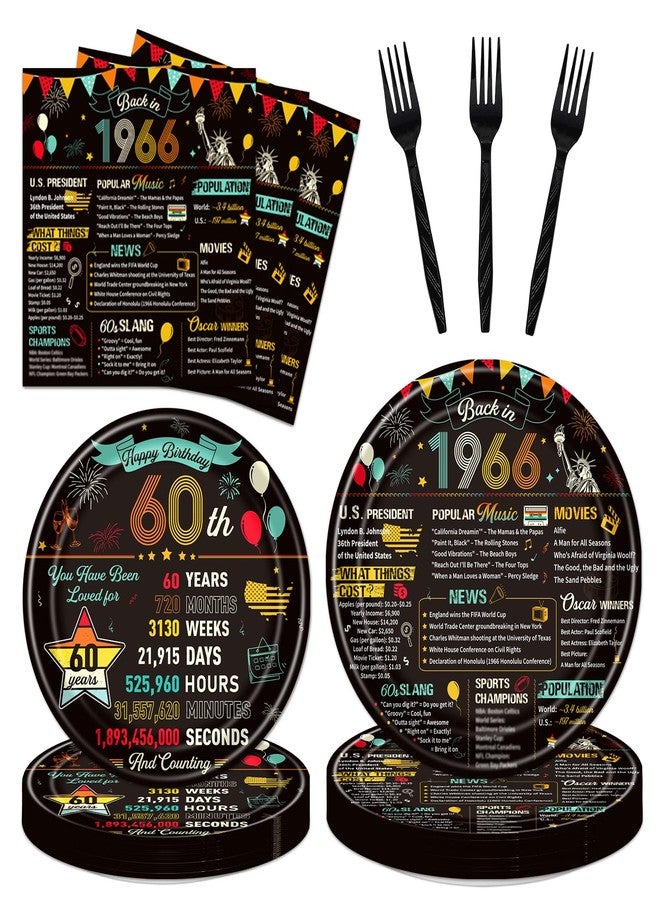 refavor Vintage 60th Birthday Plates and Napkins, 96PCS 60th Birthday Party Decorations Supplies for Women Men, Back in 1966 Cheers to 60 Years Disposable Tableware Set Serve 24 - Image 1
