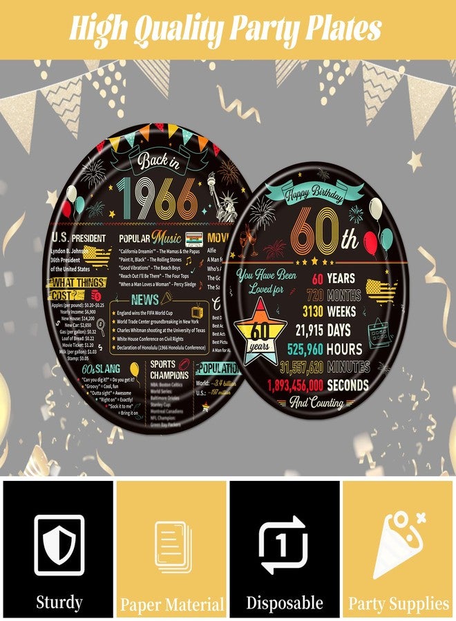 refavor Vintage 60th Birthday Plates and Napkins, 96PCS 60th Birthday Party Decorations Supplies for Women Men, Back in 1966 Cheers to 60 Years Disposable Tableware Set Serve 24 - Image 4