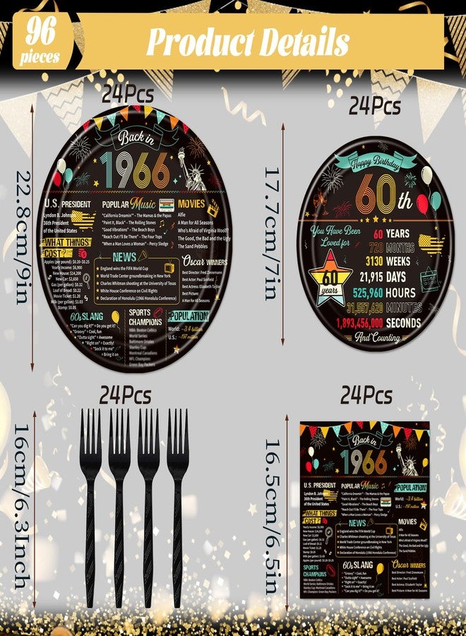 refavor Vintage 60th Birthday Plates and Napkins, 96PCS 60th Birthday Party Decorations Supplies for Women Men, Back in 1966 Cheers to 60 Years Disposable Tableware Set Serve 24 - Image 2