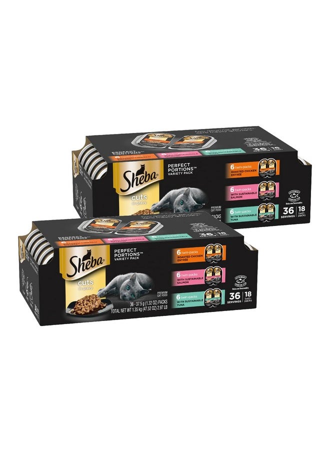 Sheba Sheba Perfect Portions Wet Cat Food Cuts in Gravy Variety Pack, Roasted Chicken, With Sustainable Salmon, and With Sustainable Salmon, 2.6 oz., Twin-Pack Trays (18 Count, 36 Servings) (Pack of 2)  - Image 1