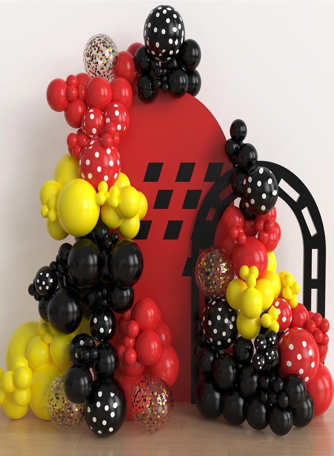 YMSZ Mouse Balloons Garland Arch Kit, 100pcs Red Black Yellow Confetti Balloons for Cartoon Mouse Theme Birthday Party Supplies Decorations - Image 1