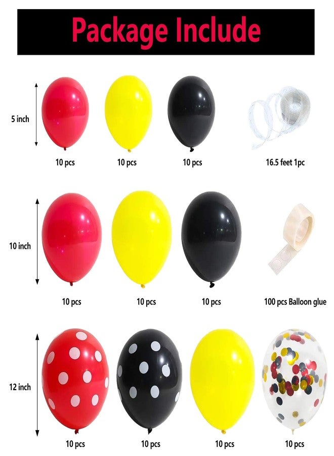 YMSZ Mouse Balloons Garland Arch Kit, 100pcs Red Black Yellow Confetti Balloons for Cartoon Mouse Theme Birthday Party Supplies Decorations - Image 2