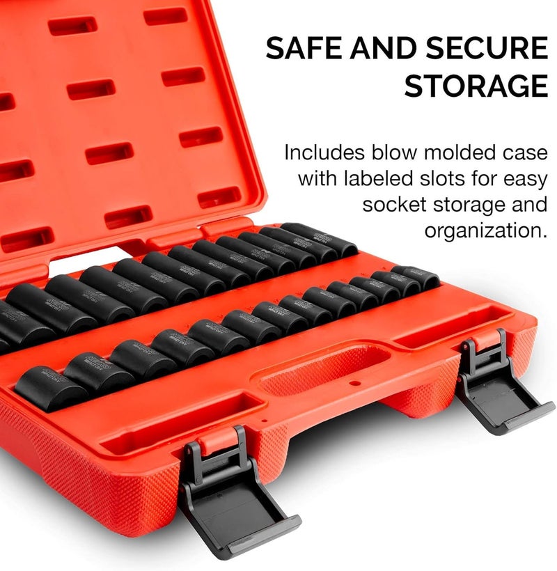 NEIKO 02433A 3/8â€ Drive Standard and Deep Metric Impact Socket Set | 26 Pieces | Metric 7mm to 19mm | Premium Cr-V Steel | 6-Point Hex Design | Corrosion Resistant Black Phosphate Coating - Image 3