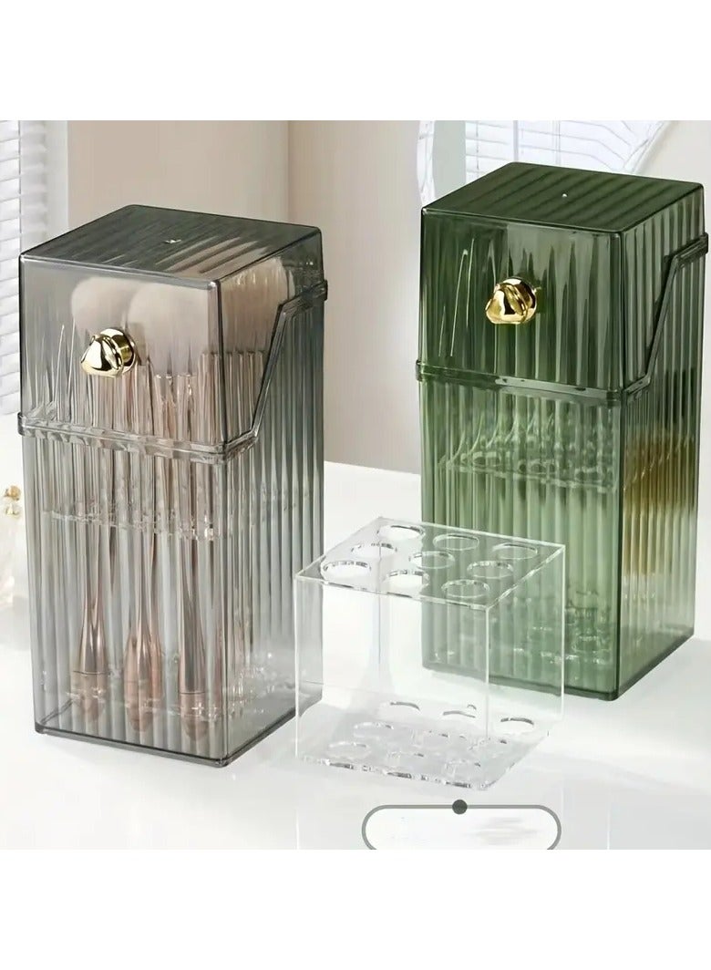 ORiTi 1pc Clear Makeup Brush Storage Box Dustproof Organizer for Eyebrow Pencil Eyeshadow Brush and Makeup Brushes Includes Lid - Image 2