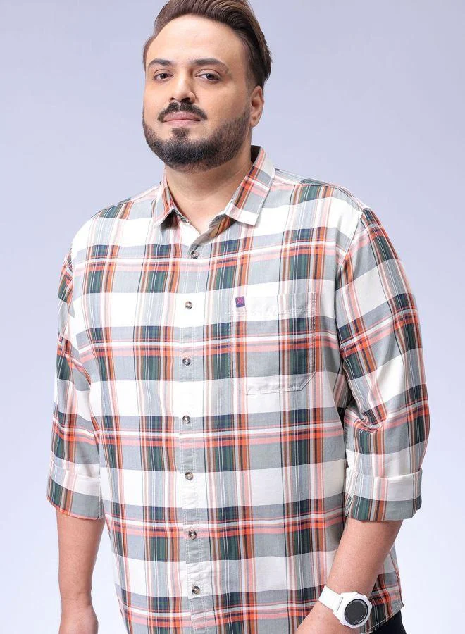 Men Plus Size Regular Fit Checkered Cutaway Collar Full Sleeves Casual Shirt