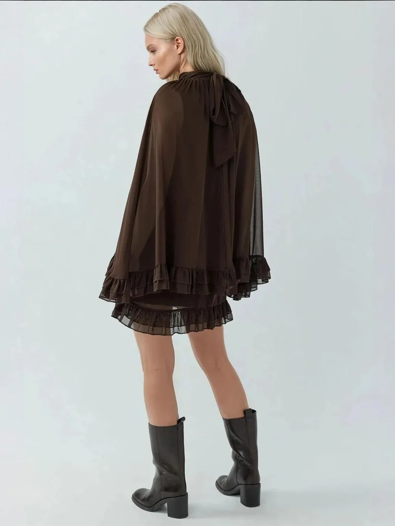 HICCUP Elegant Turtleneck Mini Dress with Ruffle Detail