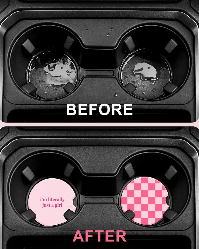 Swooflia Car Coasters for Women - Checkered Ceramic Car Cupholder Coaster Cool Absorbent Mat Coaster with Cork Base 2 Pack Automotive Cup Holder Accessories New Driver Gifts for Decor - Image 4