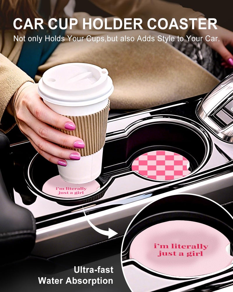 Swooflia Car Coasters for Women - Checkered Ceramic Car Cupholder Coaster Cool Absorbent Mat Coaster with Cork Base 2 Pack Automotive Cup Holder Accessories New Driver Gifts for Decor - Image 5