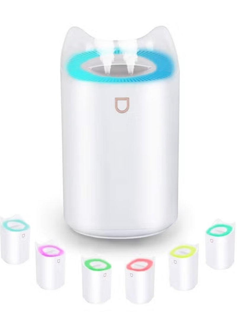 Generic - 3300ml Dual Nozzle Air Humidifier (Lasts Up to 20 Hours) Color Changing Night Light for Home Office, 3 Mist Modes, White - Image 1