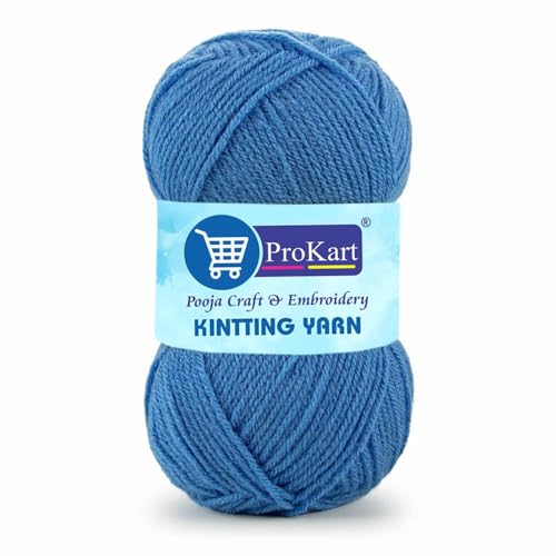 ProKart Premium Woolen 4 ply Hand Knitting Wool Yarn | Fine Weight Knitted and Crocheted Soft Yarn for Sweater, Scarf, Hat, Baby Clothes, Baby Sports, Purse, Gift Bags & DIY Craft Accessories Projects (1 Ball/100 Gram Each) (Blue, 100gms x 1 Pack) - Image 1