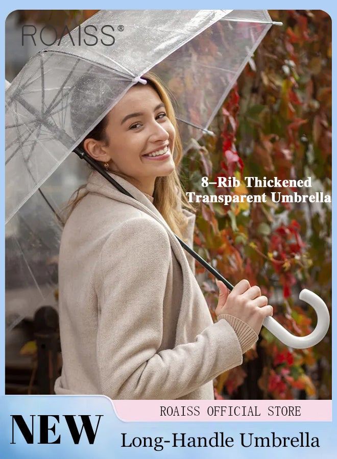 roaiss Unisex Multifunctional Long Handle Umbrella with Transparent Canopy and Reinforced Fiberglass Ribs for Effective Wind and Rain Protection Integrated Curved Hook Handle for Convenient Grip 8 Rib Design  - Image 1