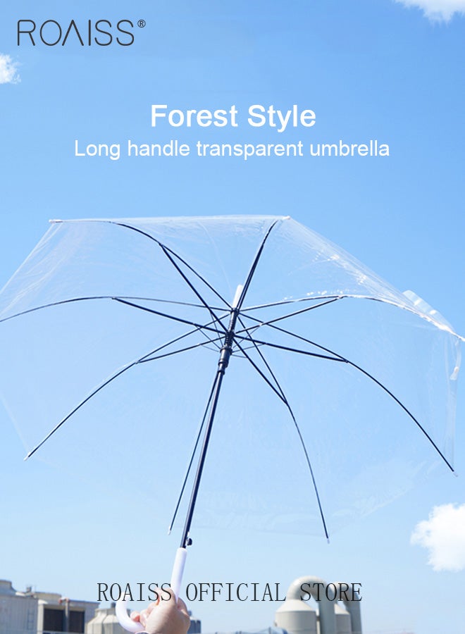 roaiss Unisex Multifunctional Long Handle Umbrella with Transparent Canopy and Reinforced Fiberglass Ribs for Effective Wind and Rain Protection Integrated Curved Hook Handle for Convenient Grip 8 Rib Design  - Image 2