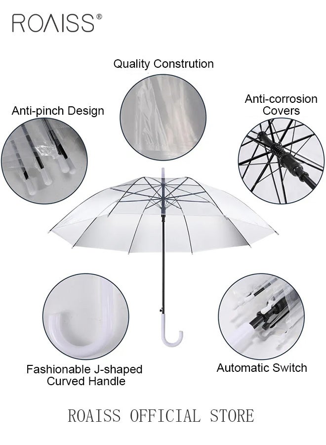 roaiss Unisex Multifunctional Long Handle Umbrella with Transparent Canopy and Reinforced Fiberglass Ribs for Effective Wind and Rain Protection Integrated Curved Hook Handle for Convenient Grip 8 Rib Design  - Image 3