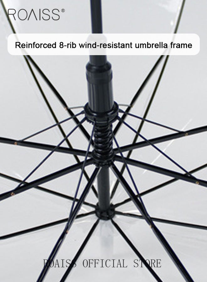 roaiss Unisex Multifunctional Long Handle Umbrella with Transparent Canopy and Reinforced Fiberglass Ribs for Effective Wind and Rain Protection Integrated Curved Hook Handle for Convenient Grip 8 Rib Design  - Image 4