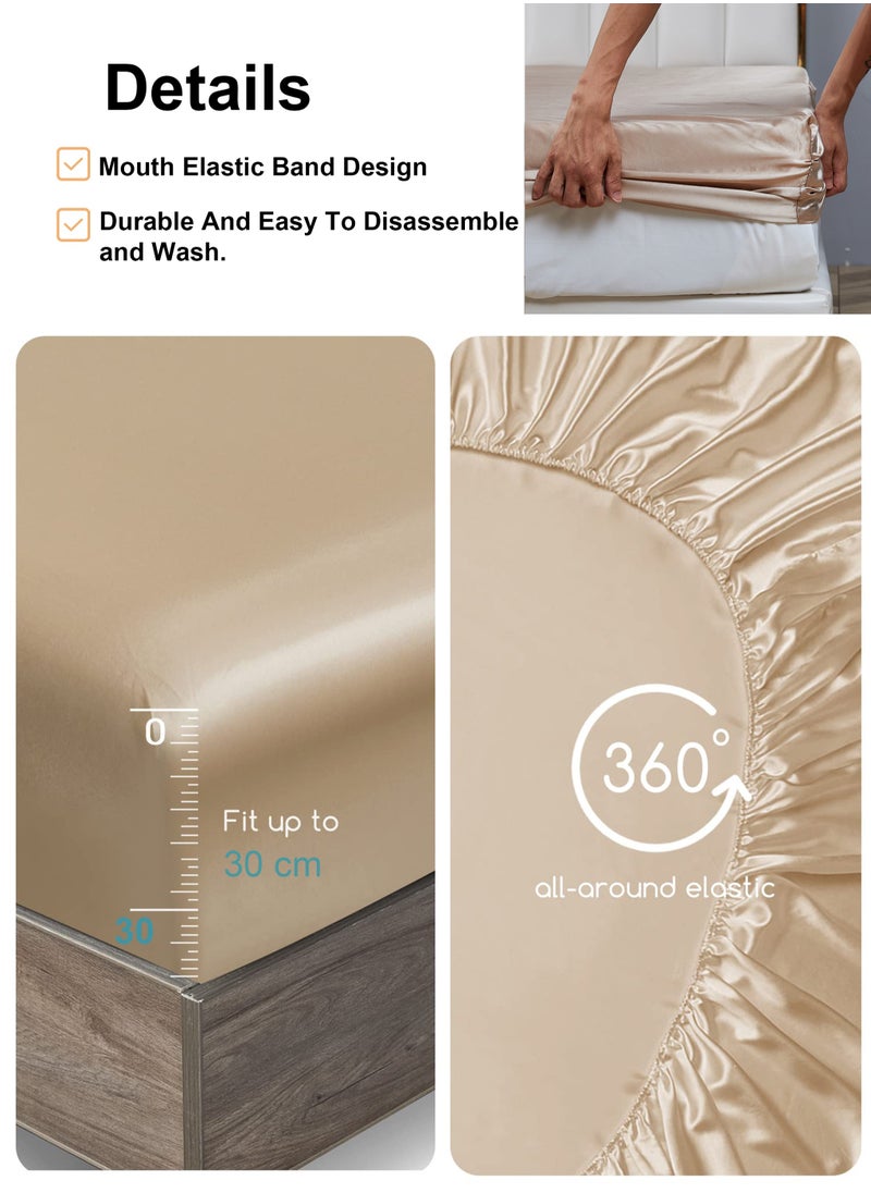 Arabest 4-Piece Breathable Bedding Set - Hypoallergenic Microfiber Bed Sheet & Fitted Sheet with Pillowcases | Solid Beige 230x250cm | Hotel-Grade Bed Linens for Home, Rental & Hospitality Use  - Image 2