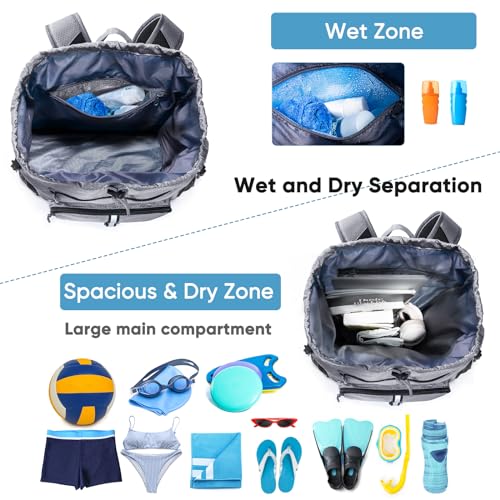 VIGEGARI Large Beach Backpack Waterproof Sandproof Customized Oversized Drawstring Pool Bag with Shoe Compartment for Toiletries Towels Gym Travel - Image 3