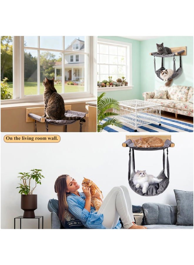 JSPYFITS Wooden Cat Wall Hammock, 18.9 x 12.6 Inch Double Layer Cat Furniture Hammock, Large Removable Multi-Function Cats Bed for Sleep/Play/Climb/Lounge Easy DIY Installation(Grey) - Image 5