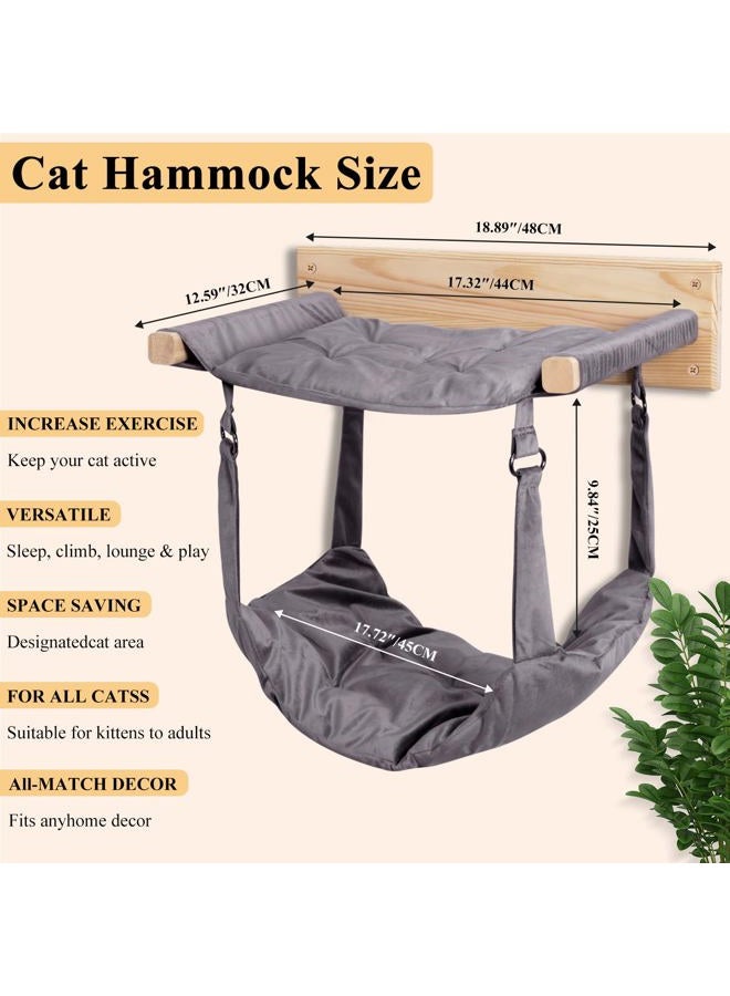 JSPYFITS Wooden Cat Wall Hammock, 18.9 x 12.6 Inch Double Layer Cat Furniture Hammock, Large Removable Multi-Function Cats Bed for Sleep/Play/Climb/Lounge Easy DIY Installation(Grey) - Image 4