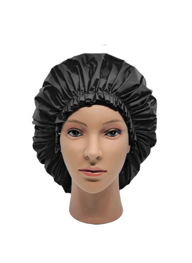 ELEBOX - 2 Pack Premium Collection Super Jumbo Shower Cap Extra Large Shower Caps For Braids Shower Bonnets Women Waterproof Hair Caps For Spa Salon Shower Hat (Xlarge Blackblue) - Image 1