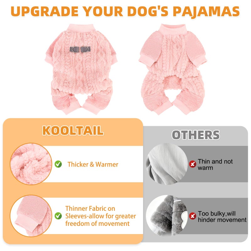 KOOLTAIL Dog Pajamas with Leash D-Ring, Fuzzy Sweater Onesie for Small Dogs, Warm Fleece Pet Jumpsuit Shirt, Lightweight Puppy Cat Pjs Clothes Coat Outfits for Chihuahua, Pitbull, Boy Girl, Pink XS - Image 5