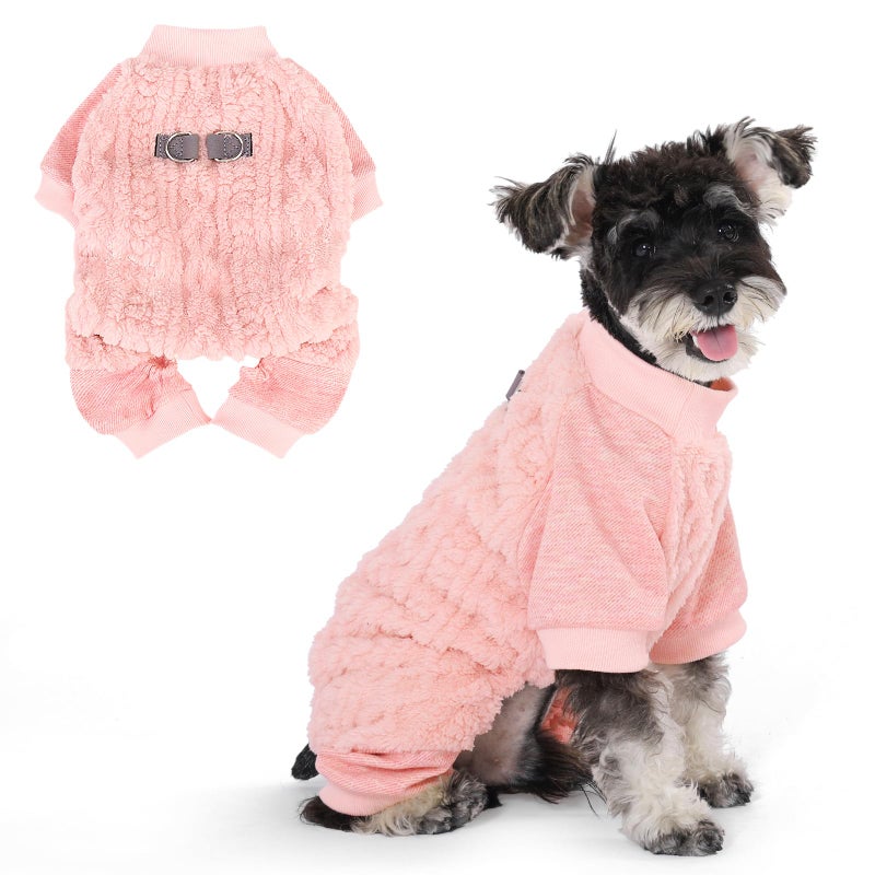 KOOLTAIL Dog Pajamas with Leash D-Ring, Fuzzy Sweater Onesie for Small Dogs, Warm Fleece Pet Jumpsuit Shirt, Lightweight Puppy Cat Pjs Clothes Coat Outfits for Chihuahua, Pitbull, Boy Girl, Pink XS - Image 1