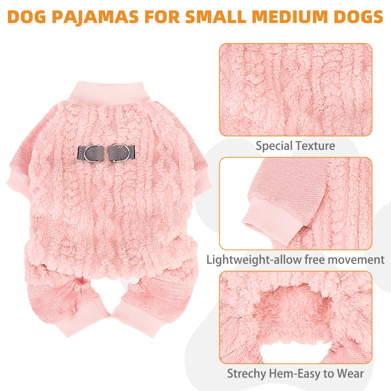 KOOLTAIL Dog Pajamas with Leash D-Ring, Fuzzy Sweater Onesie for Small Dogs, Warm Fleece Pet Jumpsuit Shirt, Lightweight Puppy Cat Pjs Clothes Coat Outfits for Chihuahua, Pitbull, Boy Girl, Pink XS - Image 3
