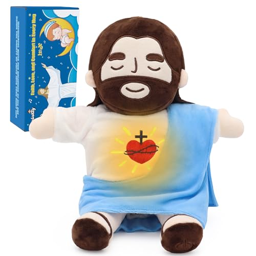 Yelakey Jesus Plush That Breathes Jesus Stuffed Doll with GlowSongs Easter Toy Savior Doll for Church Sunday School Religious Easter Gift for Kids Blue - Image 1