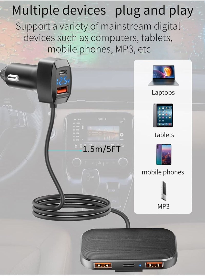 Y&D USB C Car Charger, 5 Multi Ports Cigarette Lighter Adapter 31W Fast Charging with 5FT Cable and Voltage Detection for Back Seat Charging,PD3.0&QC3.0 Type other Devices  - Image 4