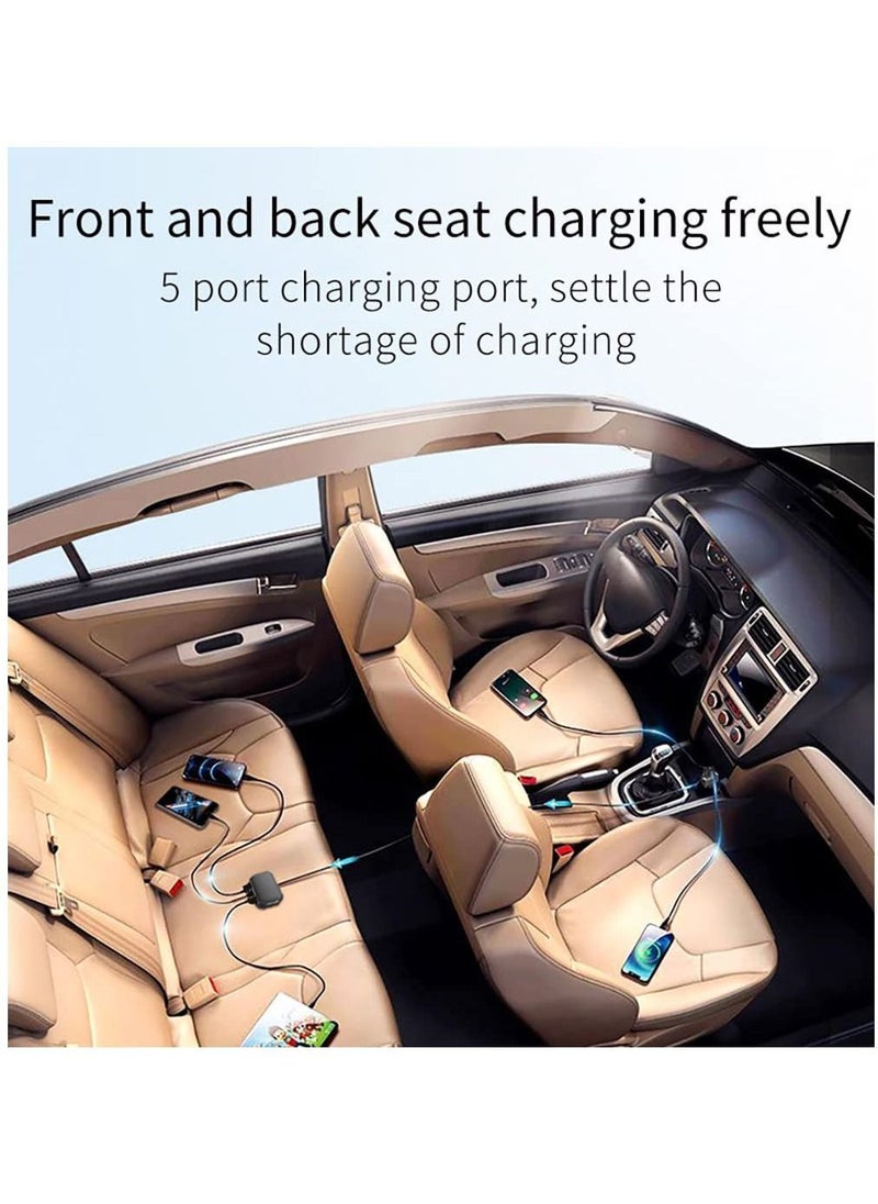 Y&D USB C Car Charger, 5 Multi Ports Cigarette Lighter Adapter 31W Fast Charging with 5FT Cable and Voltage Detection for Back Seat Charging,PD3.0&QC3.0 Type other Devices  - Image 2