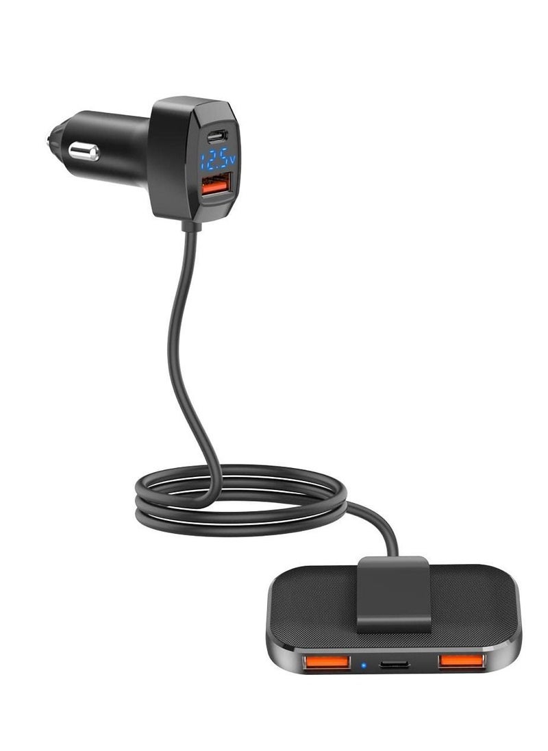 Y&D USB C Car Charger, 5 Multi Ports Cigarette Lighter Adapter 31W Fast Charging with 5FT Cable and Voltage Detection for Back Seat Charging,PD3.0&QC3.0 Type other Devices  - Image 1