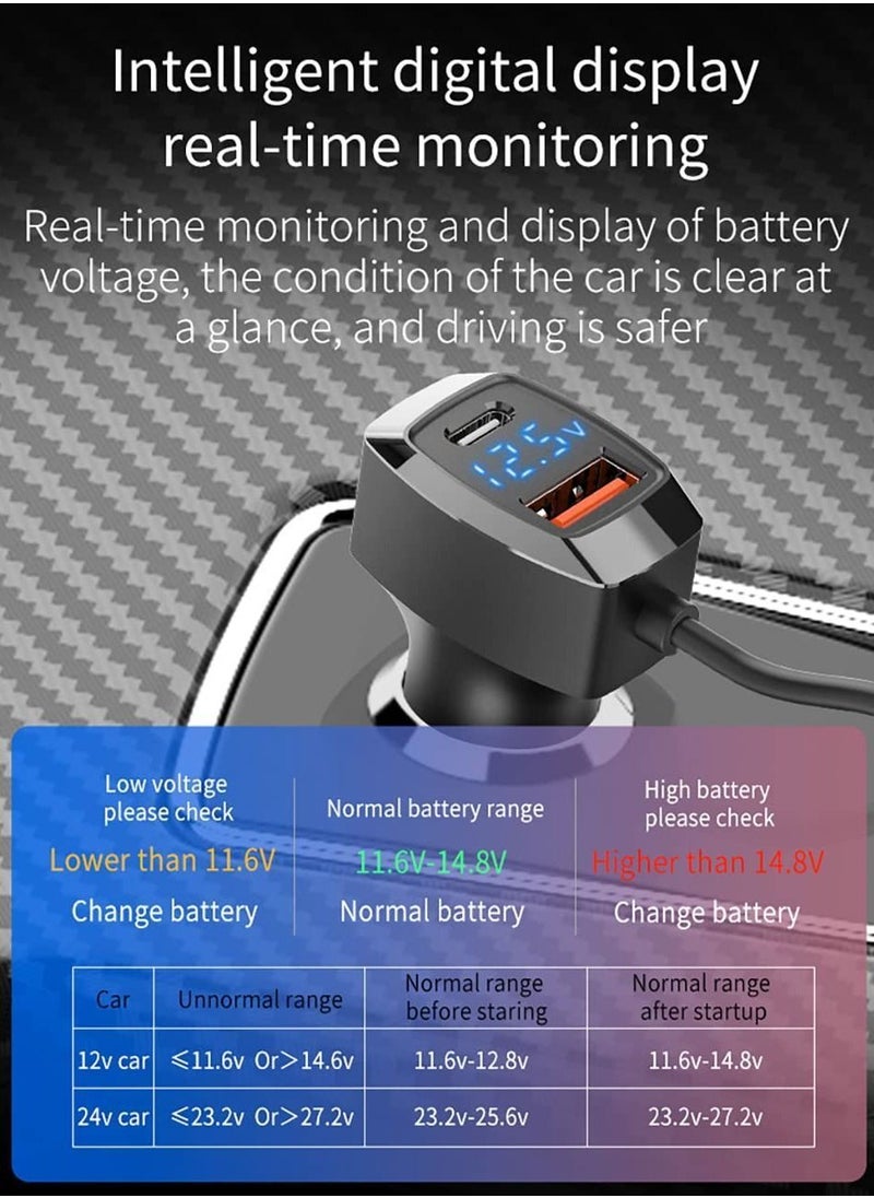 Y&D USB C Car Charger, 5 Multi Ports Cigarette Lighter Adapter 31W Fast Charging with 5FT Cable and Voltage Detection for Back Seat Charging,PD3.0&QC3.0 Type other Devices  - Image 5