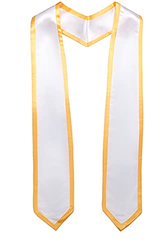 Ftyfty Unisex Adult Graduation Honor Stole Classic End With Trim 72" Long (White + Gold Trim, 72" Long) - Image 3