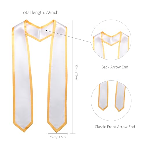 Ftyfty Unisex Adult Graduation Honor Stole Classic End With Trim 72" Long (White + Gold Trim, 72" Long) - Image 5