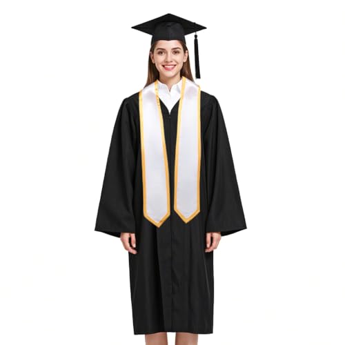 Ftyfty Unisex Adult Graduation Honor Stole Classic End With Trim 72" Long (White + Gold Trim, 72" Long) - Image 4