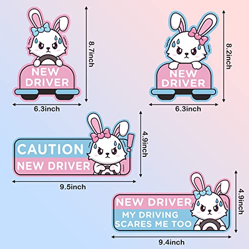 W1cwey Student Driver Car Magnet - 4pcs Cartoon Rabbit Student Driver Car Magnet Christmas Winter Xmas New Year Gift Cute New Driver Safety Sign Car Reflective Reusable Bumper(Nervous Rabbit Patterns) - Image 2