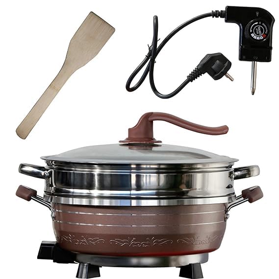Olpad Olpad Electric Hot Pot with Adjustable Power Control Nonstick Frying Pan with Tempered Glass Lid Electric Hot Pot with Adjustable Power ControlNonstick Frying Pan with Tempered Glass Lid  - Image 2