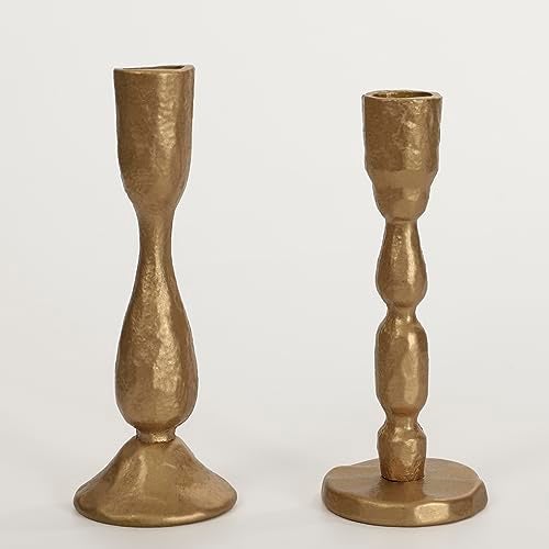 SUJUN Antique Brass Handcrafted Iron Taper Candle Holders - Set of 2 Decorative Candlesticks for Weddings, Dining, and Parties - Image 4