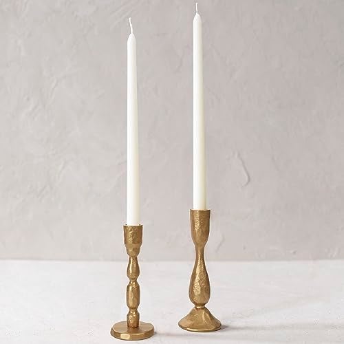 SUJUN Antique Brass Handcrafted Iron Taper Candle Holders - Set of 2 Decorative Candlesticks for Weddings, Dining, and Parties - Image 1