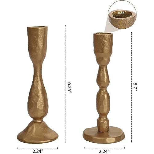 SUJUN Antique Brass Handcrafted Iron Taper Candle Holders - Set of 2 Decorative Candlesticks for Weddings, Dining, and Parties - Image 2